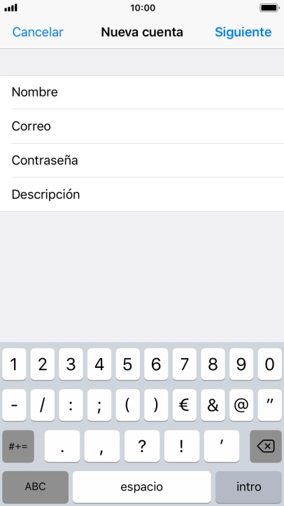 Pulsa Descripción e introduce el nombre de la cuenta de correo electrónico. Pulsa Descripción e introduce el nombre de la cuenta de correo electrónico.