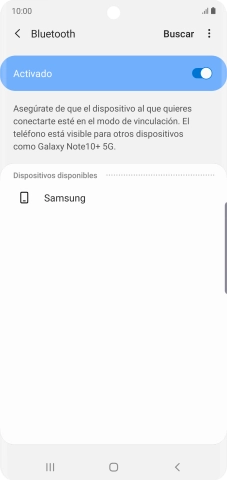 Pulsa el dispositivo Bluetooth deseado y sigue las indicaciones de la pantalla para vincular el dispositivo al teléfono. Pulsa el dispositivo Bluetooth deseado y sigue las indicaciones de la pantalla para vincular el dispositivo al teléfono.