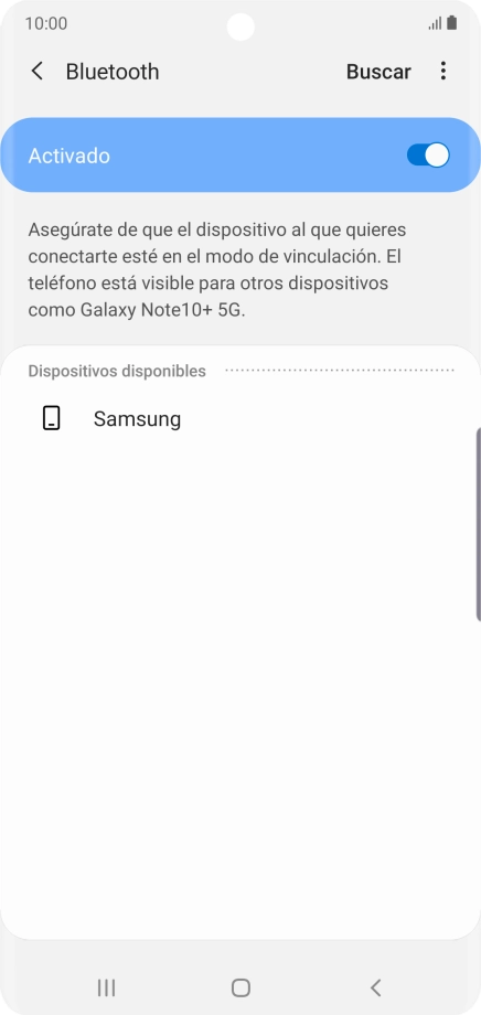 Pulsa el dispositivo Bluetooth deseado y sigue las indicaciones de la pantalla para vincular el dispositivo al teléfono. Pulsa el dispositivo Bluetooth deseado y sigue las indicaciones de la pantalla para vincular el dispositivo al teléfono.