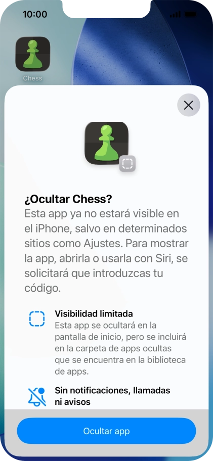Pulsa Ocultar app. Pulsa Ocultar app.