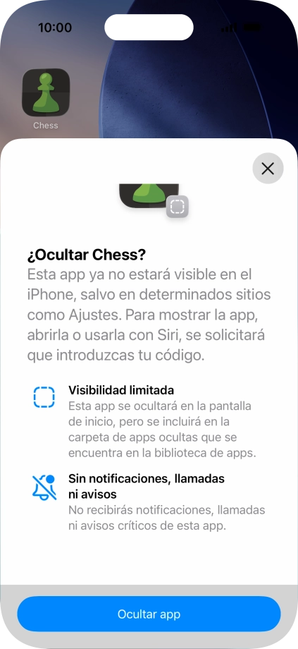 Pulsa Ocultar app. Pulsa Ocultar app.