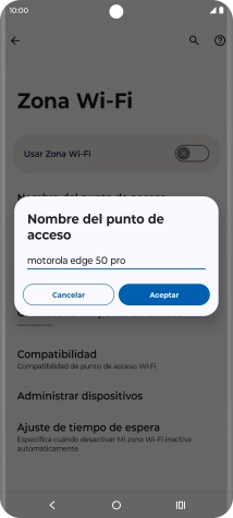 Introduce el nombre deseado de la conexión wifi y pulsa Aceptar. Introduce el nombre deseado de la conexión wifi y pulsa Aceptar.