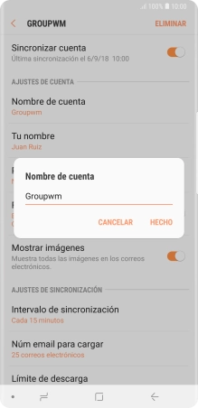 Introduce el nombre deseado de la cuenta de correo electrónico y pulsa HECHO. Introduce el nombre deseado de la cuenta de correo electrónico y pulsa HECHO.