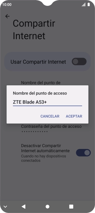 Introduce el nombre deseado de la conexión Wi-Fi y pulsa ACEPTAR. Introduce el nombre deseado de la conexión Wi-Fi y pulsa ACEPTAR.