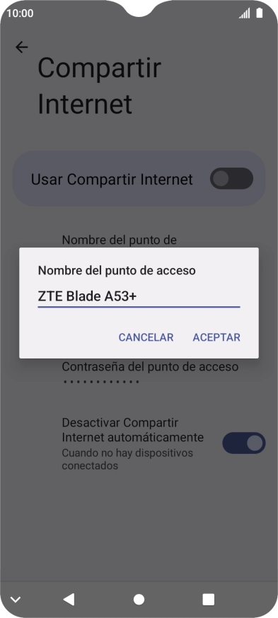 Introduce el nombre deseado de la conexión Wi-Fi y pulsa ACEPTAR. Introduce el nombre deseado de la conexión Wi-Fi y pulsa ACEPTAR.