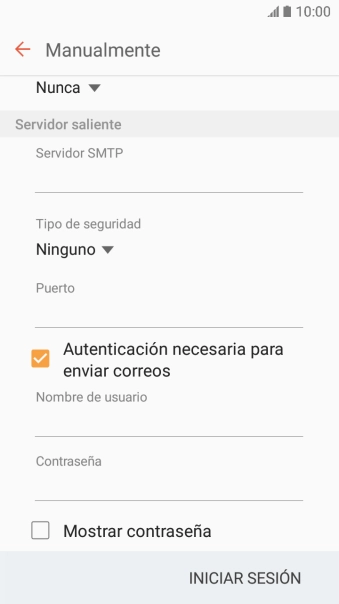 Pulsa Autenticación necesaria para enviar correos para desactivar la función.