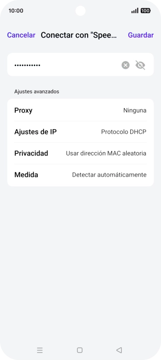 Introduce la contraseña de la red wifi y pulsa Guardar. Introduce la contraseña de la red wifi y pulsa Guardar.