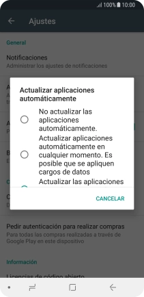 Para desactivar la actualización automática de apps, pulsa No actualizar las aplicaciones automáticamente.. Para desactivar la actualización automática de apps, pulsa No actualizar las aplicaciones automáticamente..