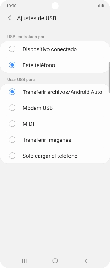 Pulsa Transferir archivos/Android Auto. Pulsa Transferir archivos/Android Auto.
