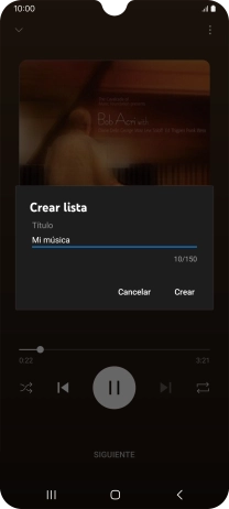 Introduce el nombre deseado de la lista de reproducción y pulsa Crear. Introduce el nombre deseado de la lista de reproducción y pulsa Crear.