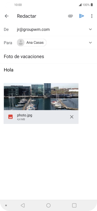 Pulsa el icono de envío cuando termines de escribir el correo electrónico. Pulsa el icono de envío cuando termines de escribir el correo electrónico.