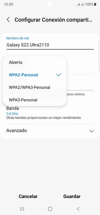 Pulsa WPA3-Personal para proteger la conexión wifi con una contraseña. Pulsa WPA3-Personal para proteger la conexión wifi con una contraseña.