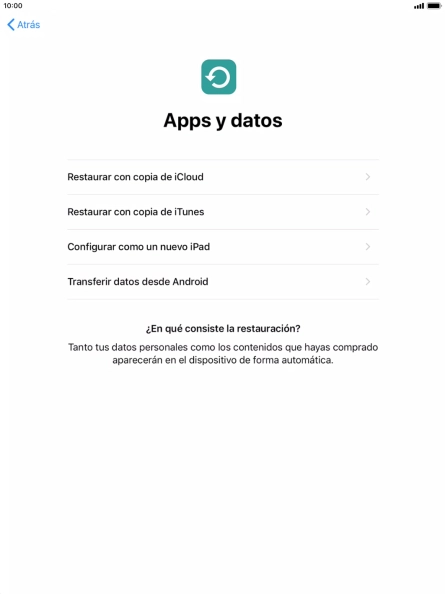 Pulsa Configurar como un nuevo iPad y sigue las indicaciones de la pantalla para finalizar la activación de la tablet.