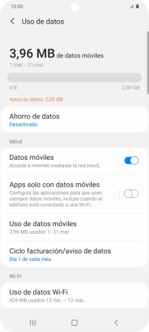 El consumo total de datos se visualiza ahora en la pantalla. El consumo total de datos se visualiza ahora en la pantalla.