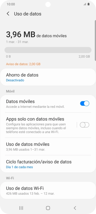 El consumo total de datos se visualiza ahora en la pantalla. El consumo total de datos se visualiza ahora en la pantalla.