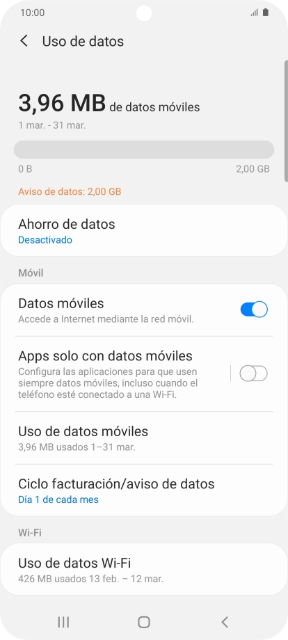 El consumo total de datos se visualiza ahora en la pantalla. El consumo total de datos se visualiza ahora en la pantalla.