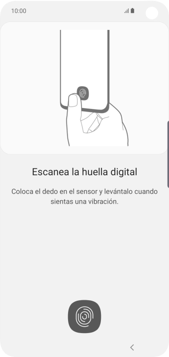 Sigue las indicaciones de la pantalla para crear una huella digital como código de seguridad. Sigue las indicaciones de la pantalla para crear una huella digital como código de seguridad.