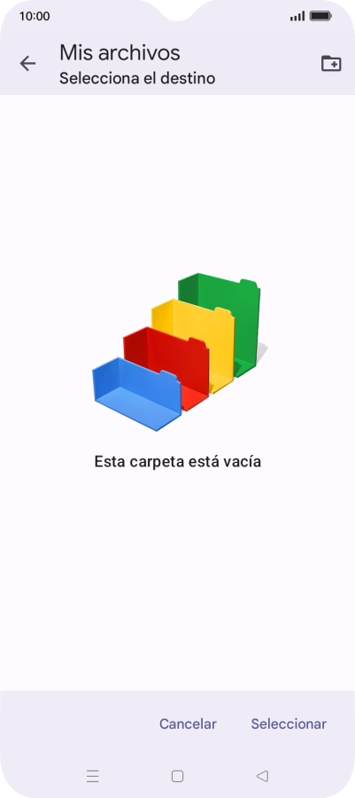 Si deseas crear una nueva carpeta, pulsa el icono de nueva carpeta y sigue las indicaciones de la pantalla para crearla. Si deseas crear una nueva carpeta, pulsa el icono de nueva carpeta y sigue las indicaciones de la pantalla para crearla.