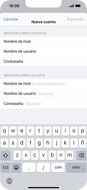Pulsa Nombre de host e introduce smtp.vodafone.es. Pulsa Nombre de host e introduce smtp.vodafone.es.