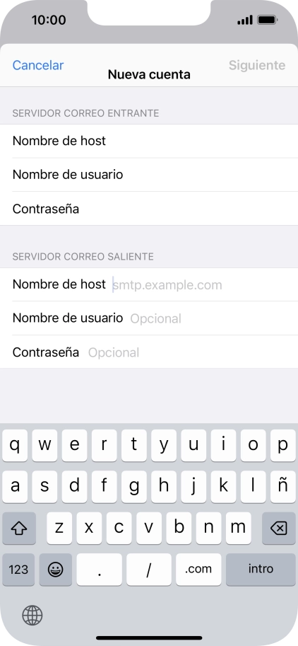 Pulsa Nombre de host e introduce smtp.vodafone.es. Pulsa Nombre de host e introduce smtp.vodafone.es.