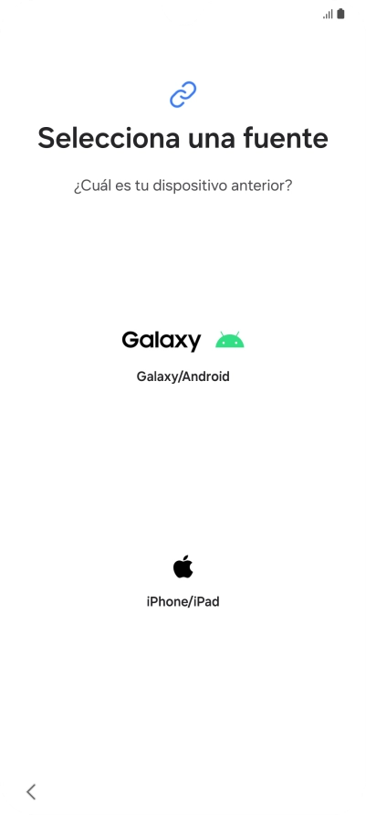 Pulsa el ajuste deseado y sigue las instrucciones de la pantalla para transferir el contenido del otro teléfono. Pulsa el ajuste deseado y sigue las instrucciones de la pantalla para transferir el contenido del otro teléfono.