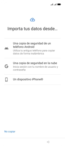 Pulsa el ajuste deseado y sigue las instrucciones de la pantalla para transferir el contenido del otro teléfono. Pulsa el ajuste deseado y sigue las instrucciones de la pantalla para transferir el contenido del otro teléfono.