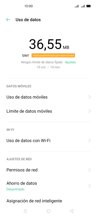 El consumo total de datos se visualiza ahora en la pantalla.