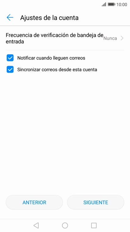 Pulsa Frecuencia de verificación de bandeja de entrada. Pulsa Frecuencia de verificación de bandeja de entrada.
