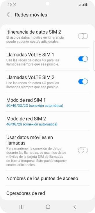 Pulsa Nombres de los puntos de acceso. Pulsa Nombres de los puntos de acceso.