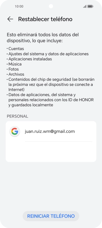 Pulsa REINICIAR TELÉFONO. Pulsa REINICIAR TELÉFONO.
