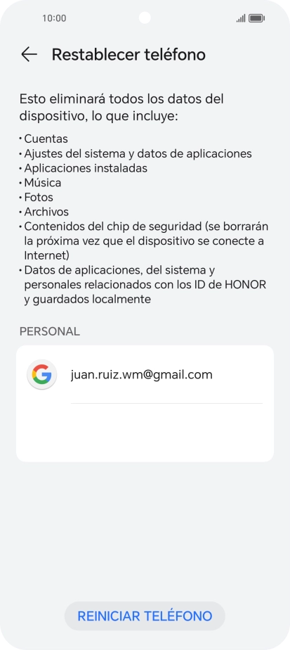 Pulsa REINICIAR TELÉFONO. Pulsa REINICIAR TELÉFONO.