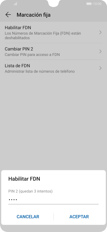 Introduce el código PIN2 y pulsa ACEPTAR. Introduce el código PIN2 y pulsa ACEPTAR.