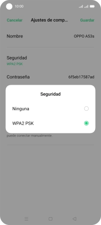 Pulsa WPA2 PSK para proteger la conexión wifi con una contraseña.