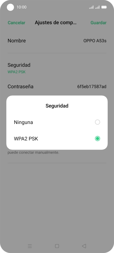 Pulsa WPA2 PSK para proteger la conexión wifi con una contraseña.