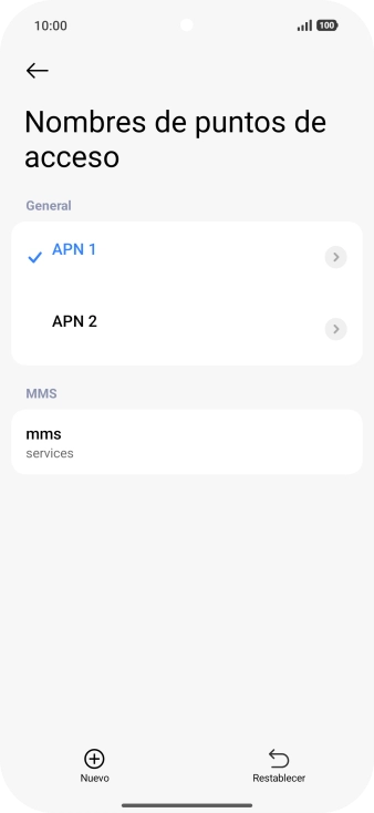 Pulsa la conexión de datos deseada para activarla. Pulsa la conexión de datos deseada para activarla.