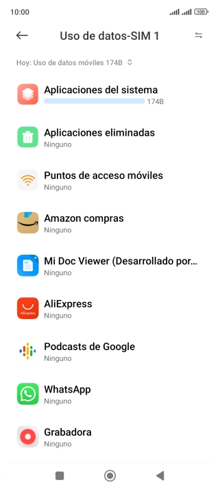 El consumo de datos por cada aplicación aparece bajo el nombre de la aplicación. El consumo de datos por cada aplicación aparece bajo el nombre de la aplicación.