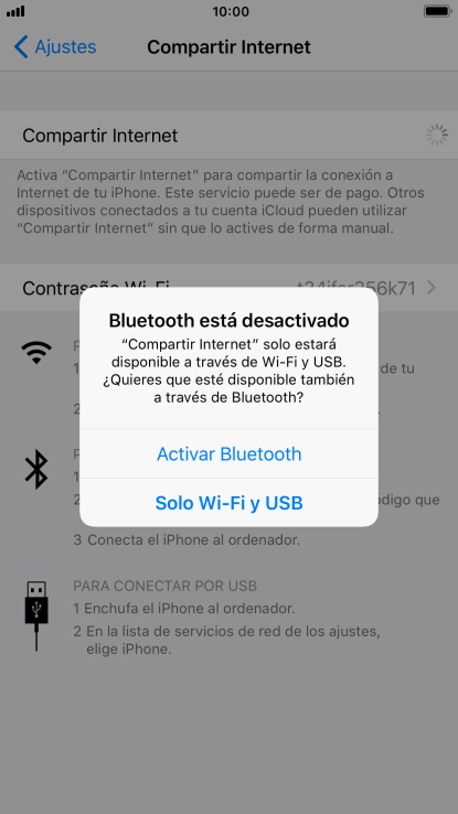 Si la función de wifi está activada, pulsa Solo Wi-Fi y USB.