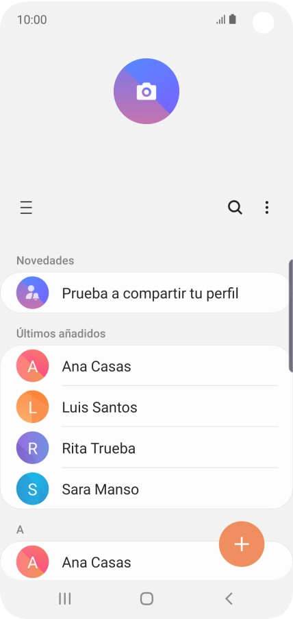 Pulsa el icono de nuevo contacto. Pulsa el icono de nuevo contacto.