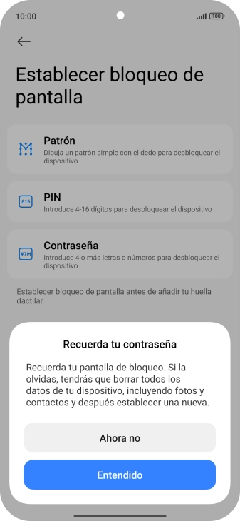 Pulsa Entendido y sigue las indicaciones de la pantalla para crear un código de seguridad del teléfono adicional.