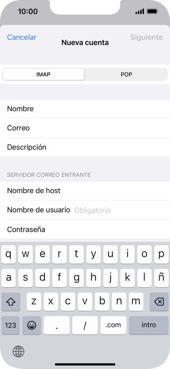 Pulsa Nombre de usuario e introduce el nombre de usuario de tu cuenta de correo electrónico. Pulsa Nombre de usuario e introduce el nombre de usuario de tu cuenta de correo electrónico.