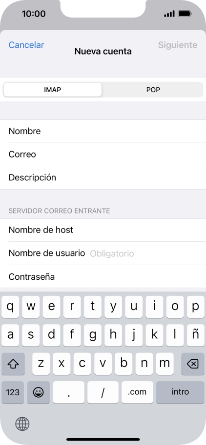 Pulsa Nombre de usuario e introduce el nombre de usuario de tu cuenta de correo electrónico. Pulsa Nombre de usuario e introduce el nombre de usuario de tu cuenta de correo electrónico.
