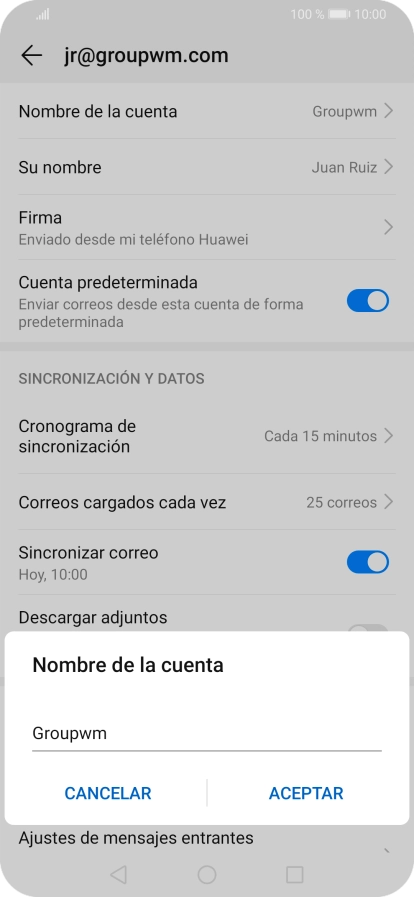 Introduce el nombre de la cuenta y pulsa ACEPTAR. Introduce el nombre de la cuenta y pulsa ACEPTAR.