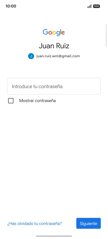 Pulsa Introduce tu contraseña e introduce la contraseña de tu cuenta de Google. Pulsa Introduce tu contraseña e introduce la contraseña de tu cuenta de Google.