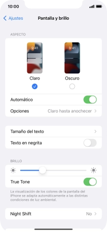 Si activas la función, pulsa Opciones y sigue las indicaciones de la pantalla para seleccionar el período de tiempo que debe durar el Modo Oscuro. Si activas la función, pulsa Opciones y sigue las indicaciones de la pantalla para seleccionar el período de tiempo que debe durar el Modo Oscuro.