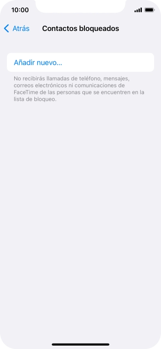Pulsa Añadir nuevo... y sigue las indicaciones de la pantalla para bloquear un contacto. Pulsa Añadir nuevo... y sigue las indicaciones de la pantalla para bloquear un contacto.