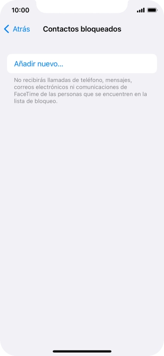 Pulsa Añadir nuevo... y sigue las indicaciones de la pantalla para bloquear un contacto. Pulsa Añadir nuevo... y sigue las indicaciones de la pantalla para bloquear un contacto.