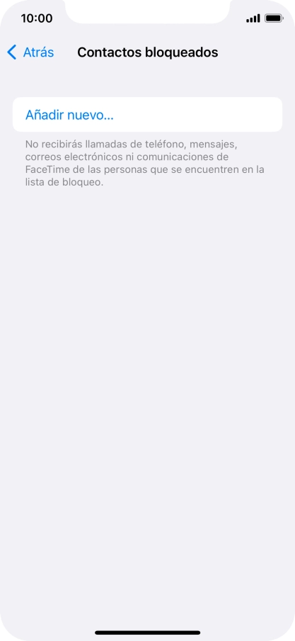 Pulsa Añadir nuevo... y sigue las indicaciones de la pantalla para bloquear un contacto. Pulsa Añadir nuevo... y sigue las indicaciones de la pantalla para bloquear un contacto.