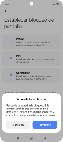Pulsa Entendido y sigue las indicaciones de la pantalla para crear un código de seguridad del teléfono adicional. Pulsa Entendido y sigue las indicaciones de la pantalla para crear un código de seguridad del teléfono adicional.