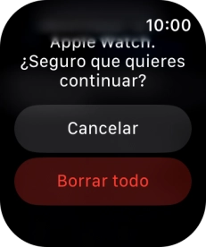 Pulsa Borrar todo. Espera unos instantes mientras el Apple Watch restablece la configuración predeterminada. Sigue las indicaciones de la pantalla para configurar el Apple Watch y dejarlo listo para su uso. Pulsa Borrar todo. Espera unos instantes mientras el Apple Watch restablece la configuración predeterminada. Sigue las indicaciones de la pantalla para configurar el Apple Watch y dejarlo listo para su uso.