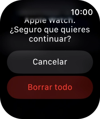 Pulsa Borrar todo. Espera unos instantes mientras el Apple Watch restablece la configuración predeterminada. Sigue las indicaciones de la pantalla para configurar el Apple Watch y dejarlo listo para su uso. Pulsa Borrar todo. Espera unos instantes mientras el Apple Watch restablece la configuración predeterminada. Sigue las indicaciones de la pantalla para configurar el Apple Watch y dejarlo listo para su uso.